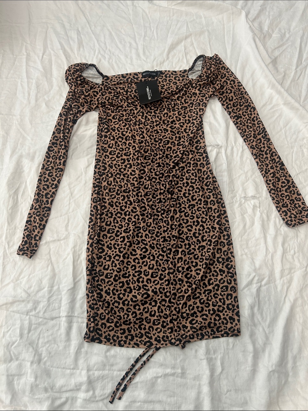 PrettyLittleThing Leopard Print Off-Shoulder Long Sleeve Dress - Brown/Black